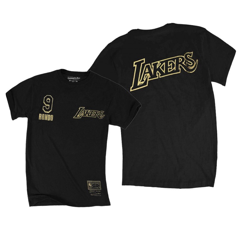 Men's Los Angeles Lakers Rajon Rondo #9 NBA Foil Logo Golden Collection black Basketball T-Shirt DJJ4783GO
